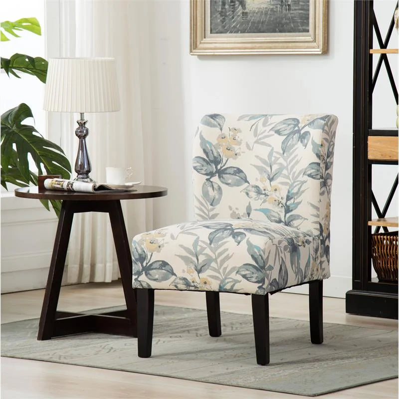Blue Leaves Fabric Armless Accent Chair I128035