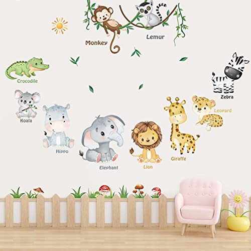 Forest Baby Animals Wall Decals Elephant Lion Giraffe Wall Stickers E570