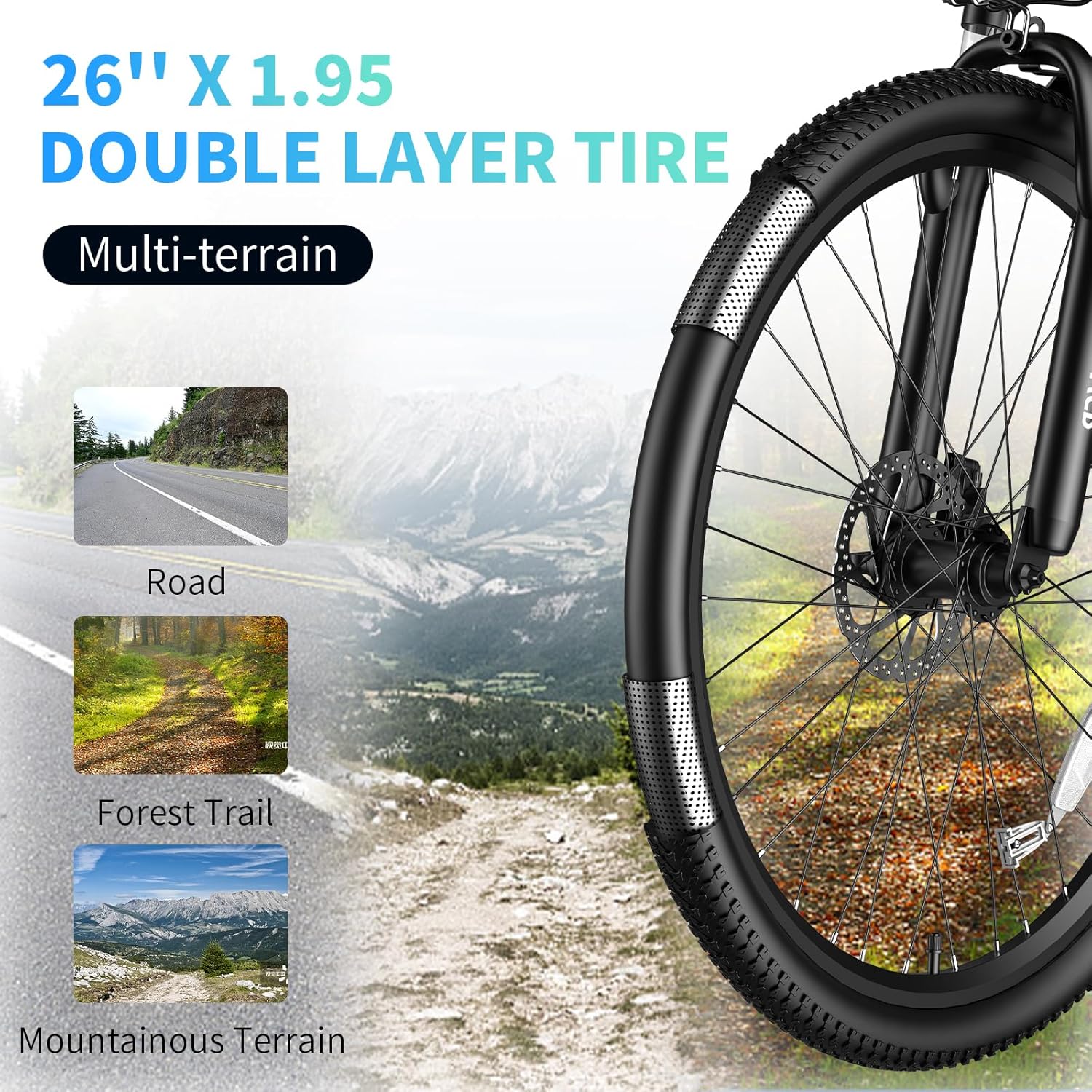 Electric Bike 500W 26" 48V 12.8Ah 21-Speed Front Fork Suspension I580