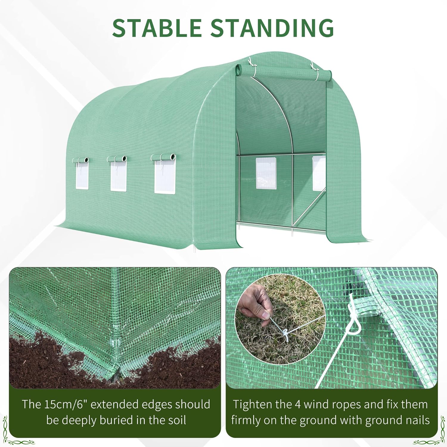 15' x 6' x 7' Walk-in Tunnel Greenhouse with Roll-up Windows Z617