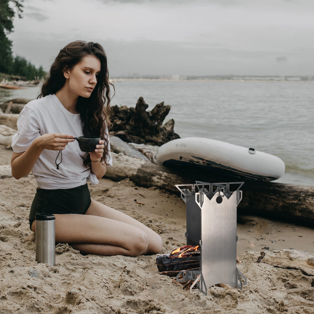 Folding Stainless Steel Wood Burning Camp Stove R721385