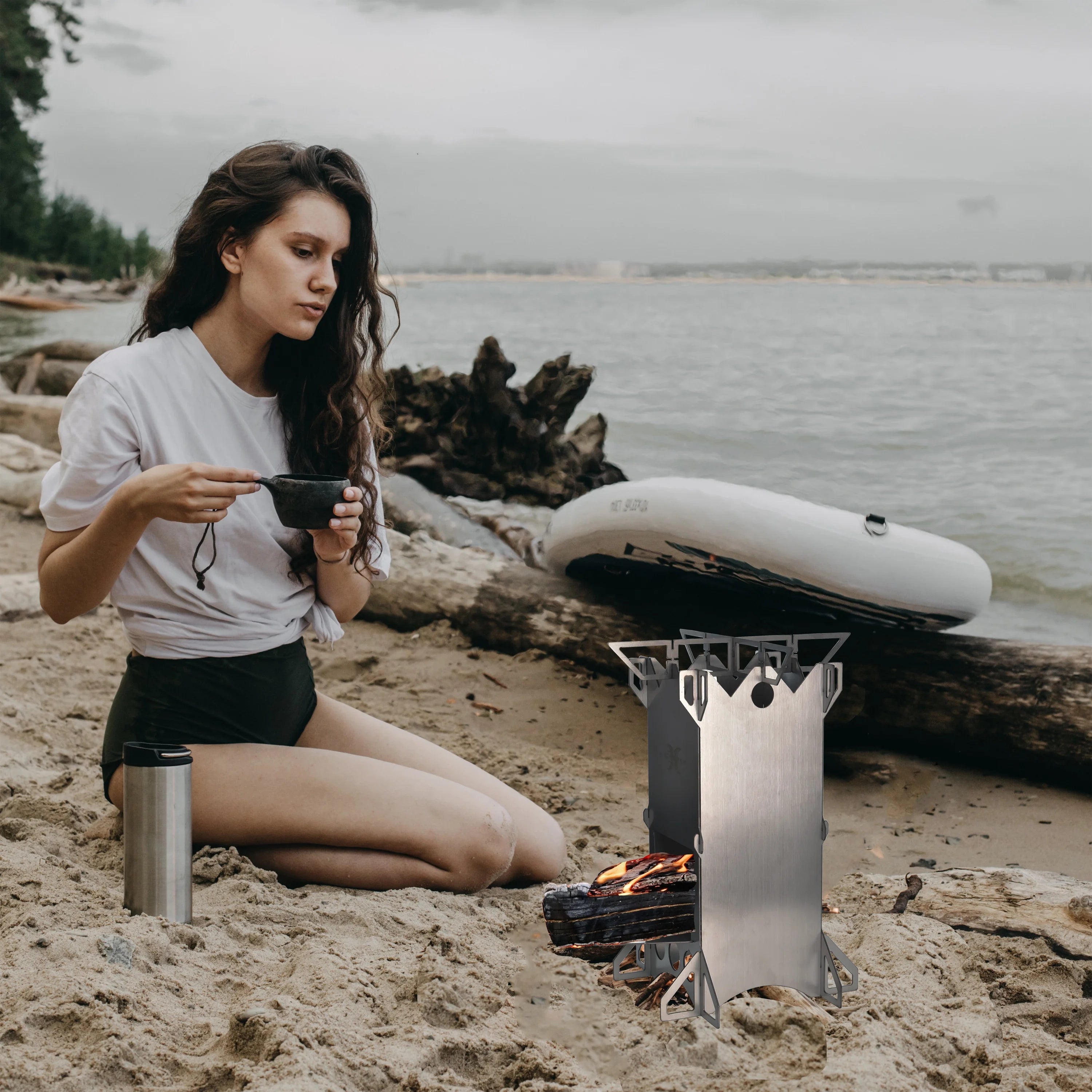Folding Stainless Steel Wood Burning Camp Stove R721385