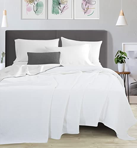 Queen Size White Cotton Throw Blanket 90 x 90 Inches X90002