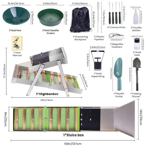 3 in 1 Gold Panning Kit, 50" Folding Gold Sluice Box, 34pcs E35724