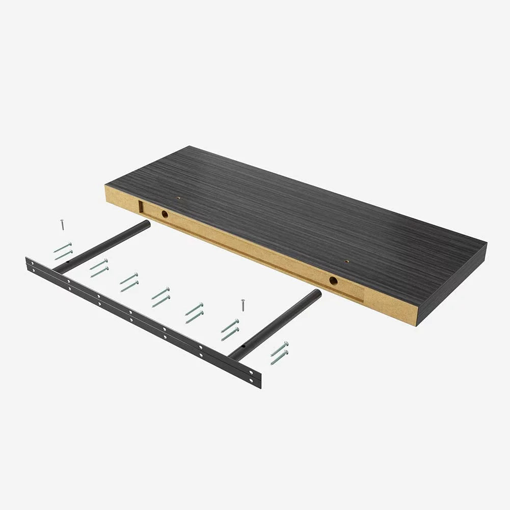 Walnut Wooden Floating Wall Shelf 36 in W x 12.75 in D x 2 in H Set of 2 Q6561