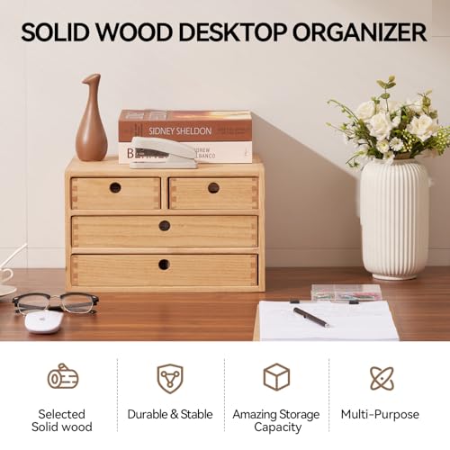 Natural Wooden Desktop Organizer with 3 Drawers C527