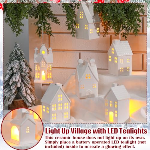 Set of 6 White Ceramic Christmas Village Houses V8349