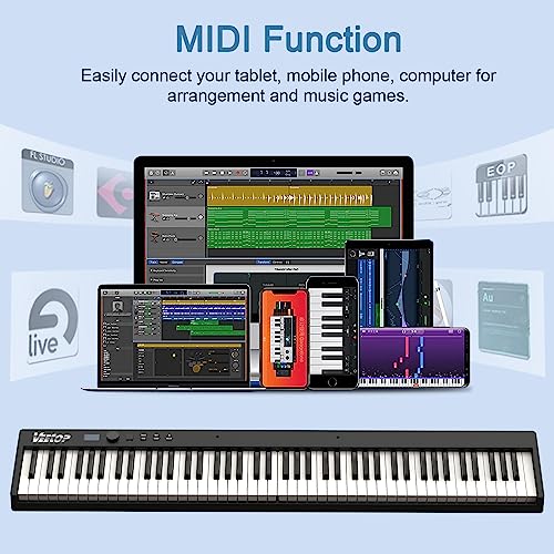 White 88 Key Folding Electric Piano with Bluetooth MIDI D498