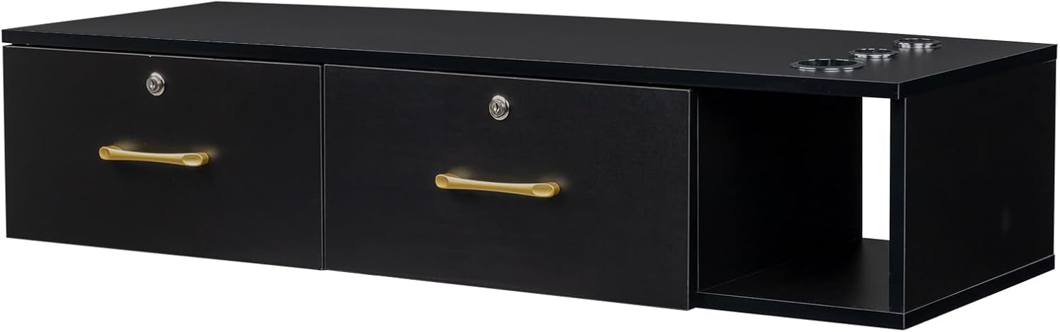 Black Wall Mount Station with Drawers Storage Cabinet H96534