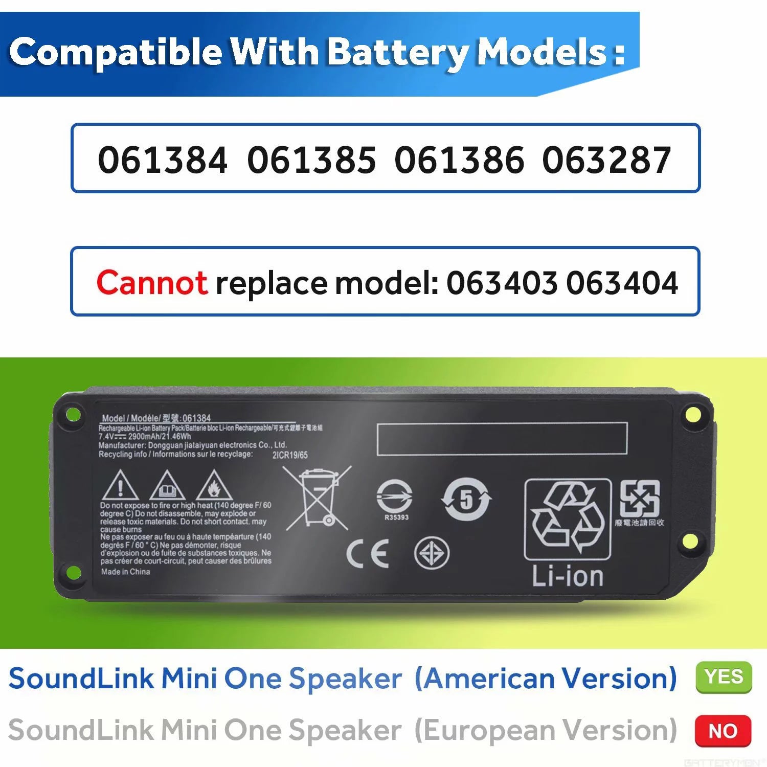 7.4V 2900mAh Replacement Battery for Boses SoundLink Mini Bluetooth Speaker L4189