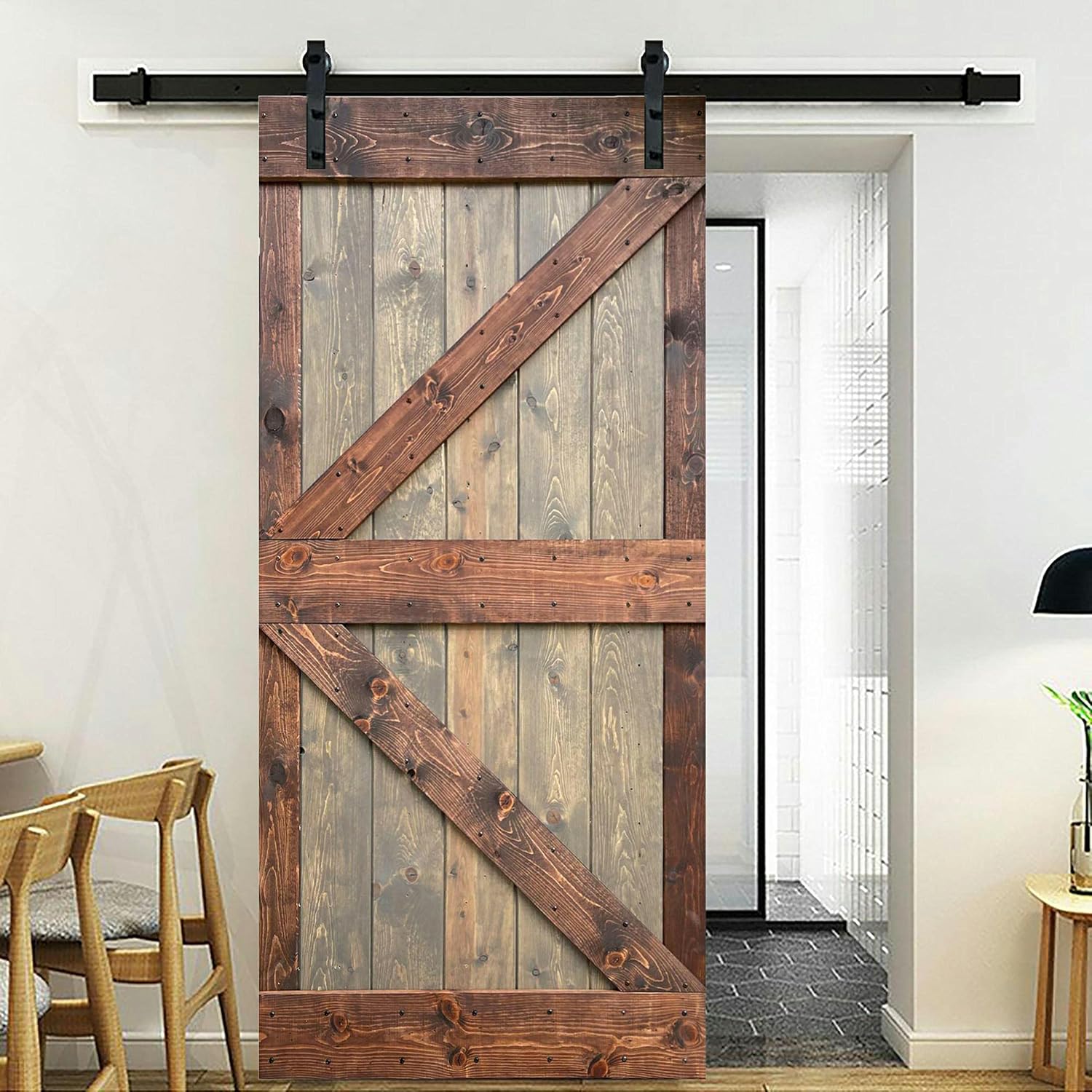 Brown/Walnut Knotty Pine Wood Sliding Barn Door Slab O1341
