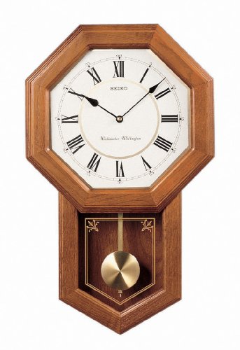 Light Oak Traditional Schoolhouse Wall Clock with Chime & Pendulum M66310