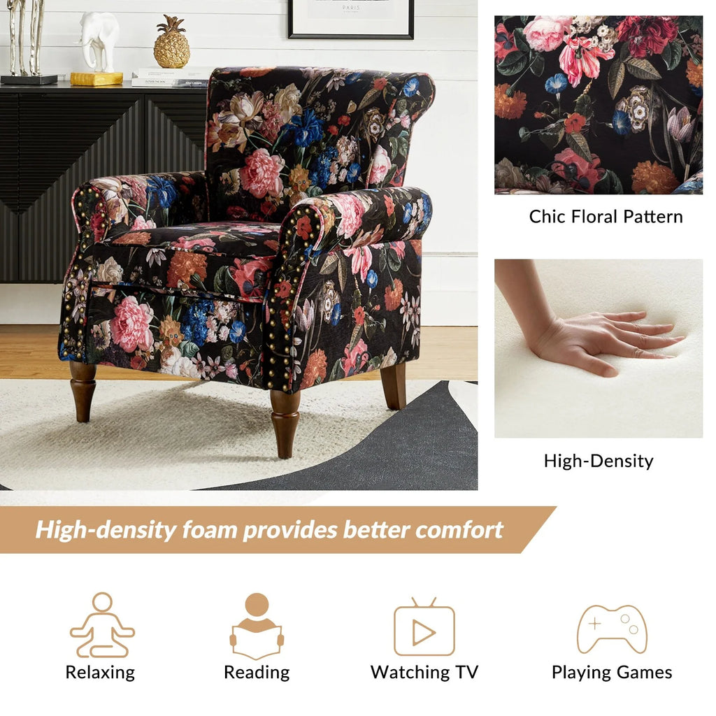 Black Floral Accent Armchair L75124