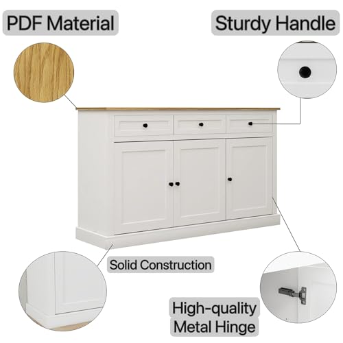 White 3 Drawer 3 Door Buffet Cabinet with Adjustable Shelves E527008