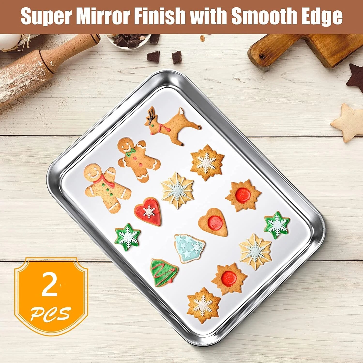 2 Piece Stainless Steel Baking Sheet, 10 x 8 x 1 inch N6570