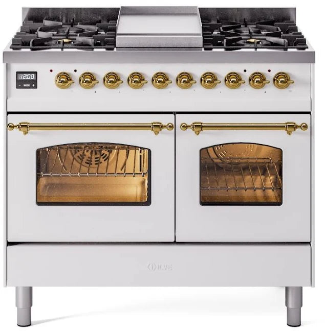 White 40 Dual Fuel Natural Gas Range with Brass Trim M32956