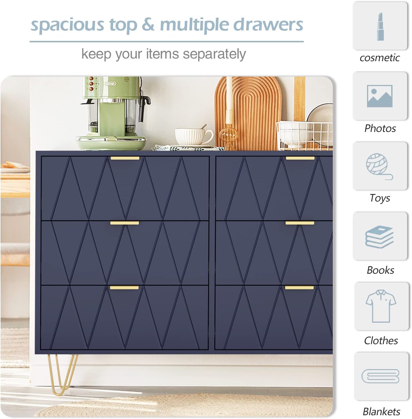 Navy Blue 6 Drawer Dresser J1269