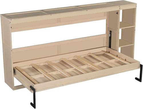 Full Size Wood Murphy Bed with Storage Shelves (White) D83573