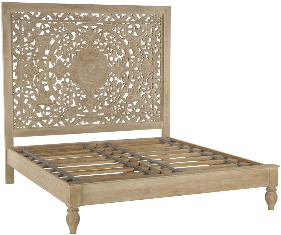Mango Wood Queen Bed in Brown/Whitewash O437473