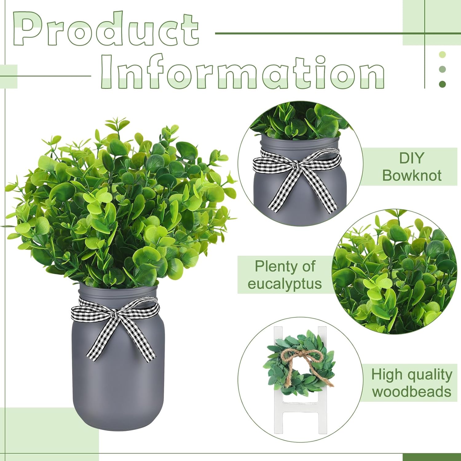 12 Pcs Eucalyptus Mason Jar Table Centerpieces Farmhouse Tiered Tray Decor Wooden Signs G5409