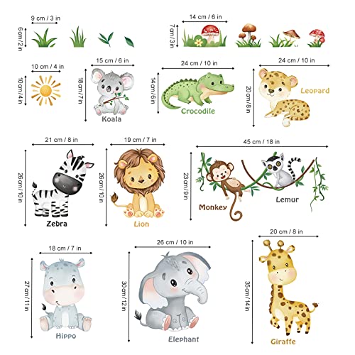Forest Baby Animals Wall Decals Elephant Lion Giraffe Wall Stickers E570