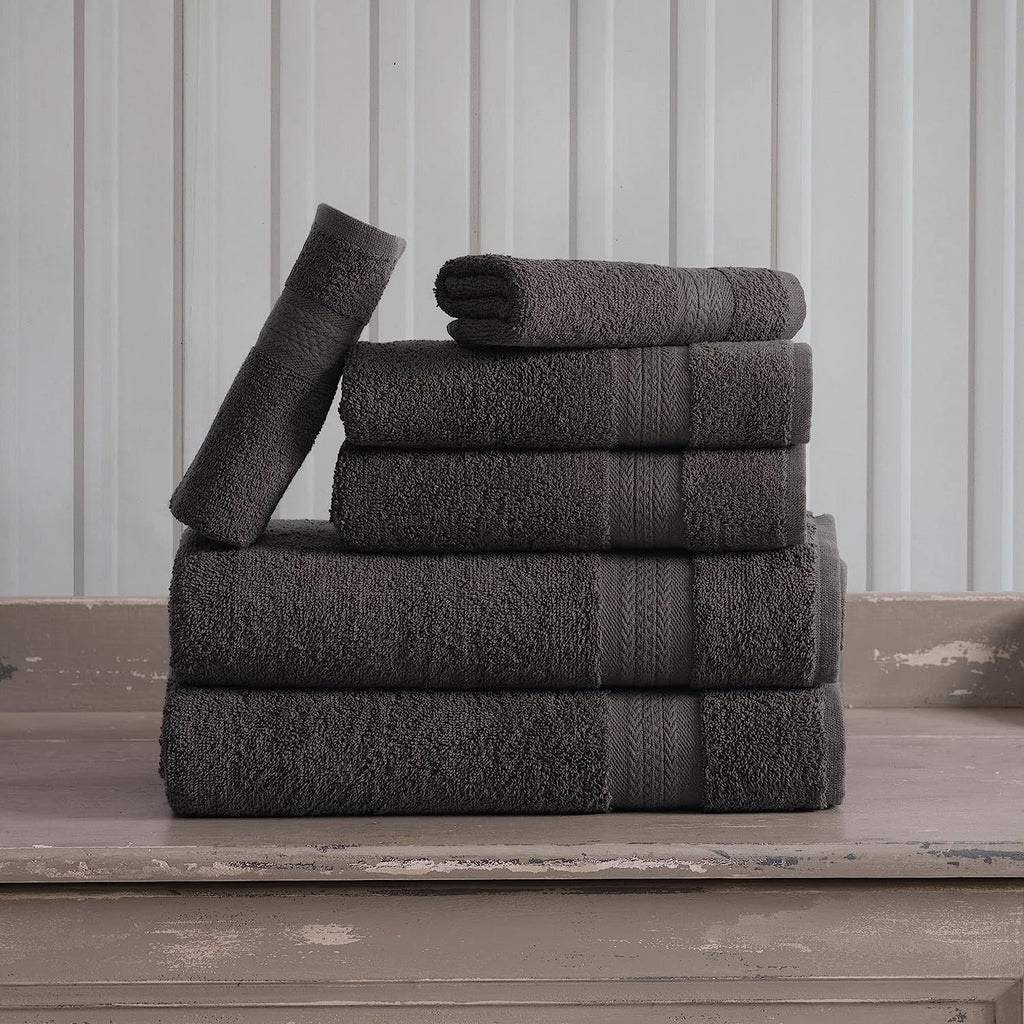 6 Piece Towel Set, 2 Bath Towels 2 Hand Towels 2 Washcloths, Grey O51598
