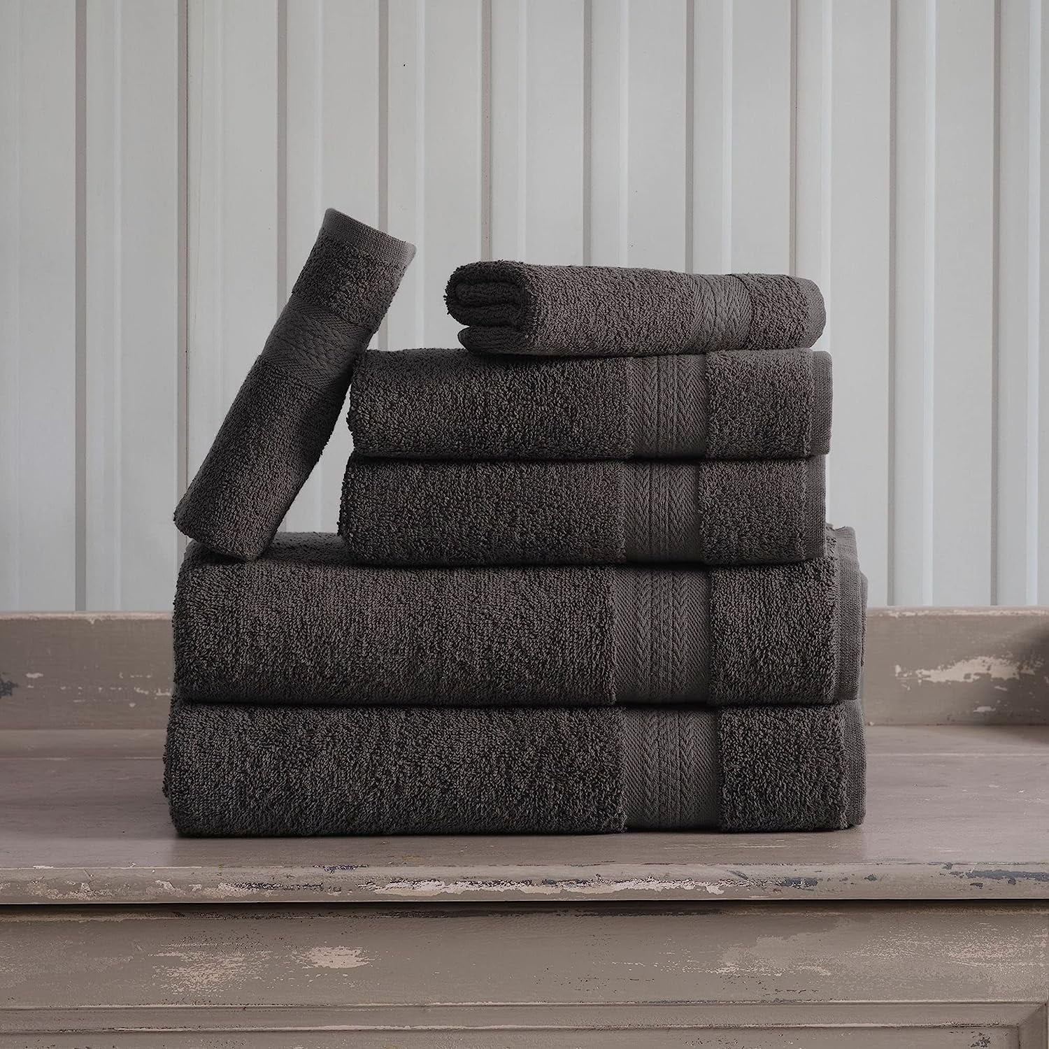 6 Piece Towel Set, 2 Bath Towels 2 Hand Towels 2 Washcloths, Grey O51598