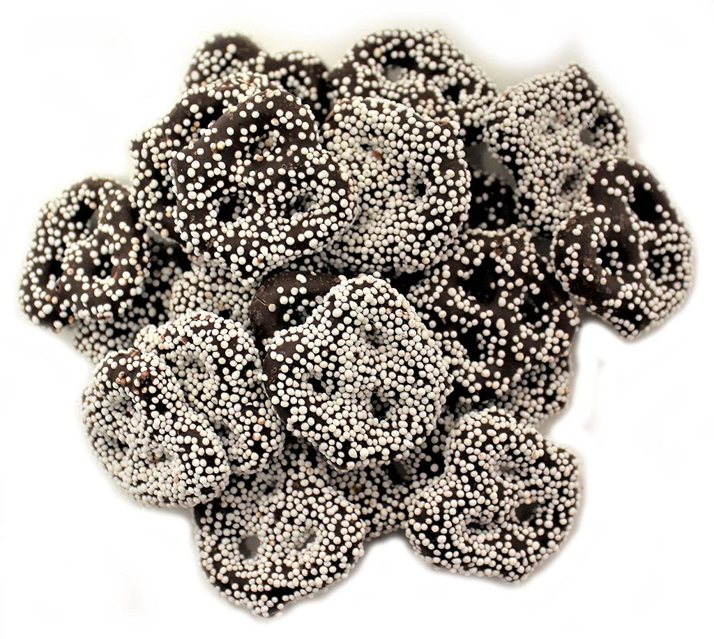 Dark Chocolate Covered Pretzels with White Nonpareil 2 lbs S170156