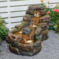 37" 5-Tiers Rock Natural Waterfall Outdoor Fountain with LED Lights K8812
