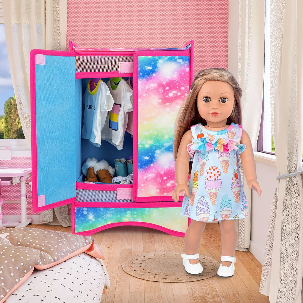 18 Inch Doll Clothes Wardrobe with Hangers and Storage Box W13521