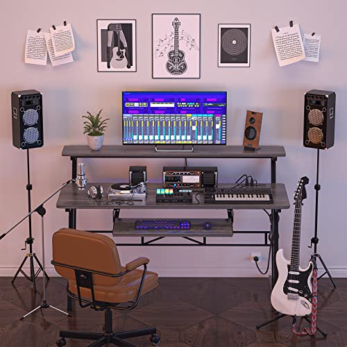 Oak Music Studio Desk with Power Outlet M767