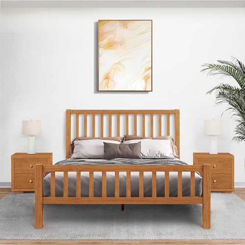 Queen Cherry Wooden Platform Bed with 2 Nightstands U230091