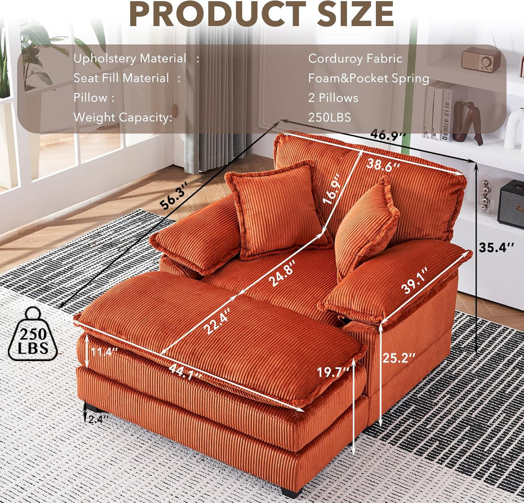 Oversized Corduroy Chaise Lounge with Ottoman P45465