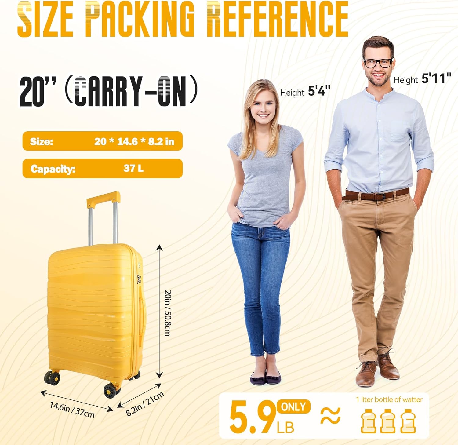 Yellow 20-Inch Lightweight Suitcase K407