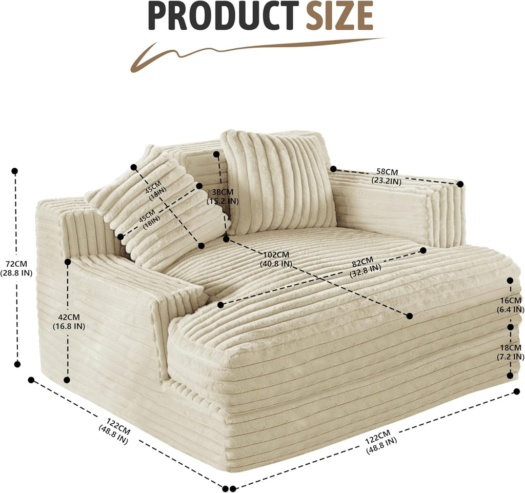 Oversized Chaise Lounge Sofa with 2 Throw Pillows V708