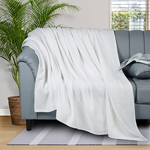 Queen Size White Cotton Throw Blanket 90 x 90 Inches X90002