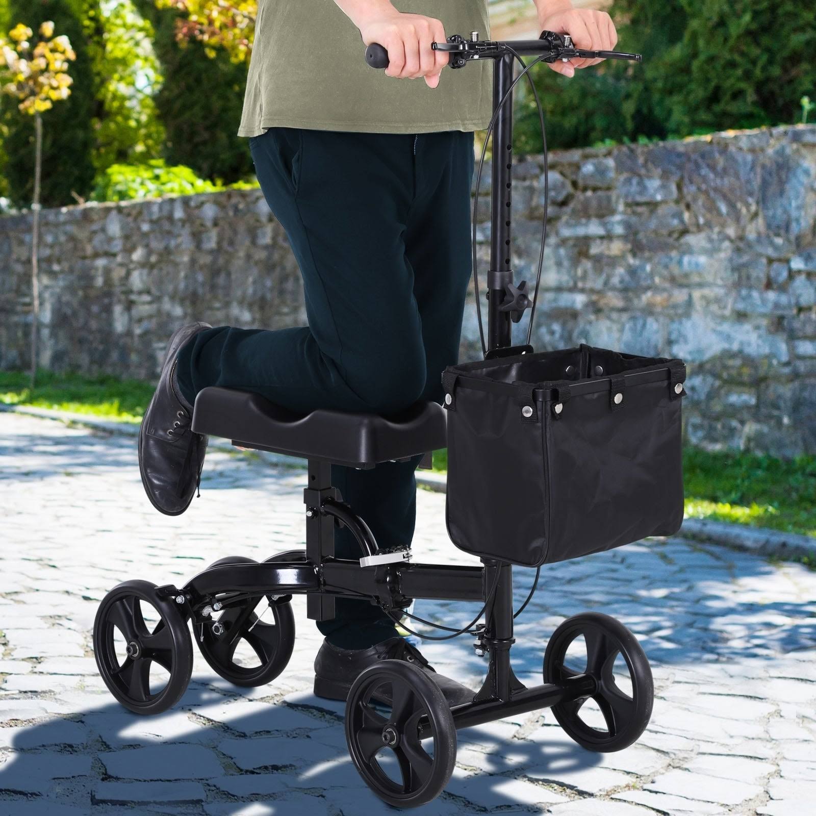 Black Foldable Knee Walker Scooter with Basket N58354