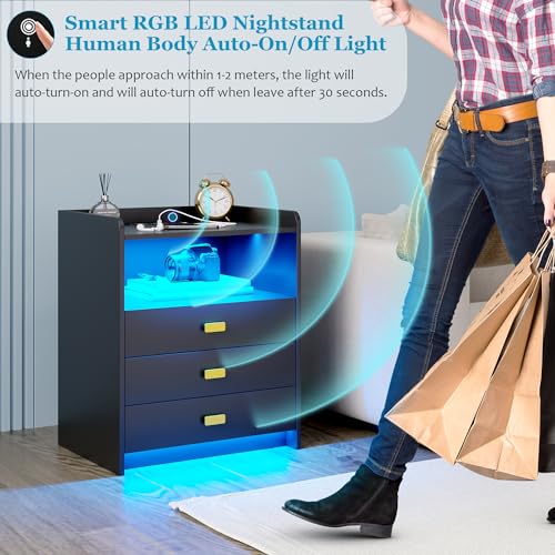 White Nightstand with 3 Drawers and USB Ports X6810