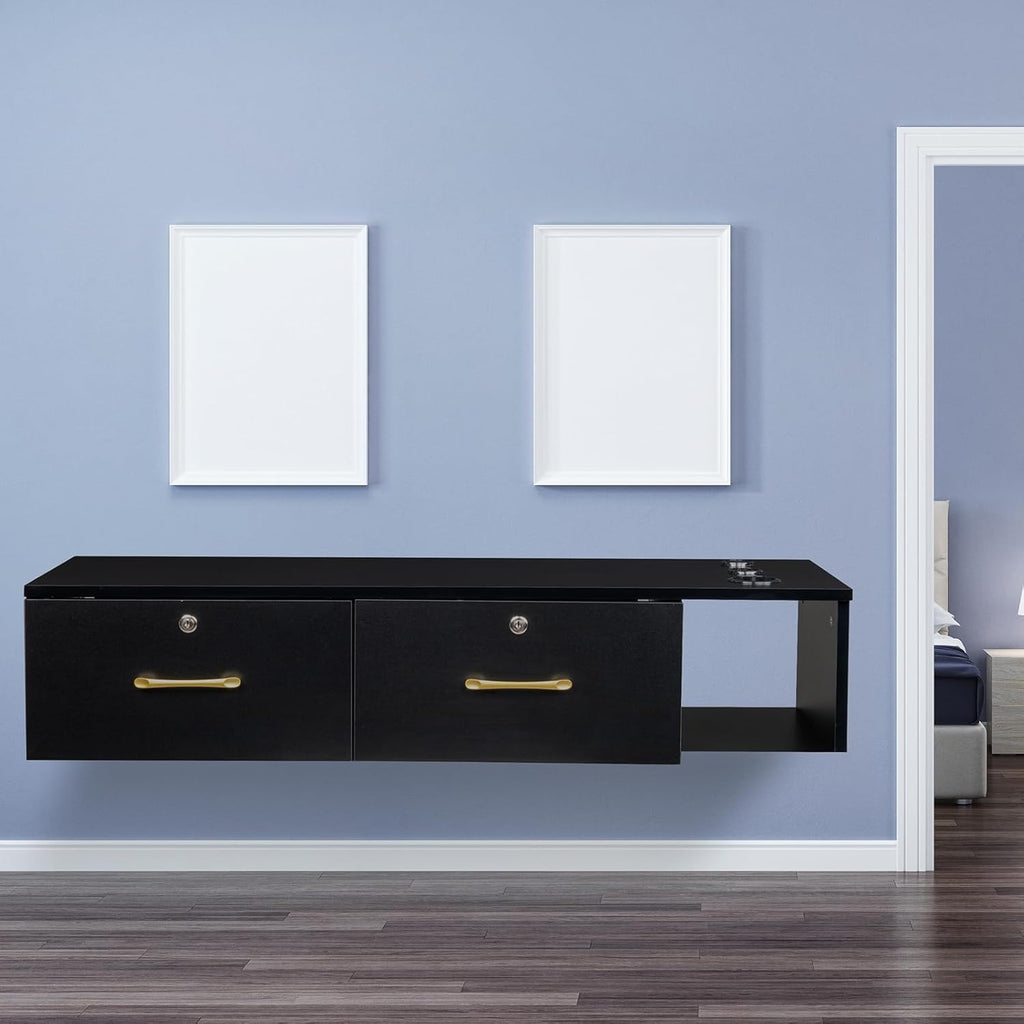 Black Wall Mount Station with Drawers Storage Cabinet H96534