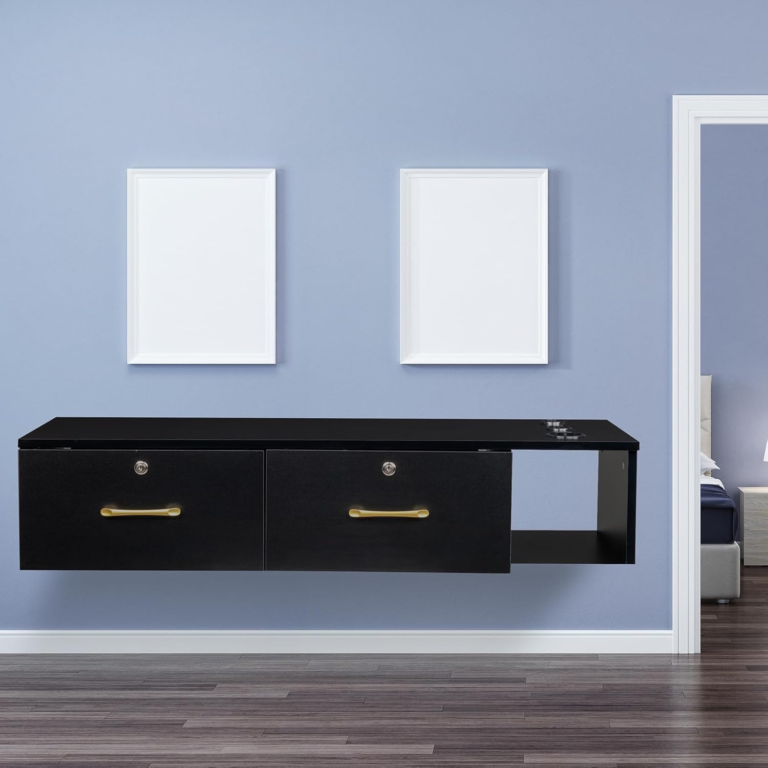 Black Wall Mount Station with Drawers Storage Cabinet H96534