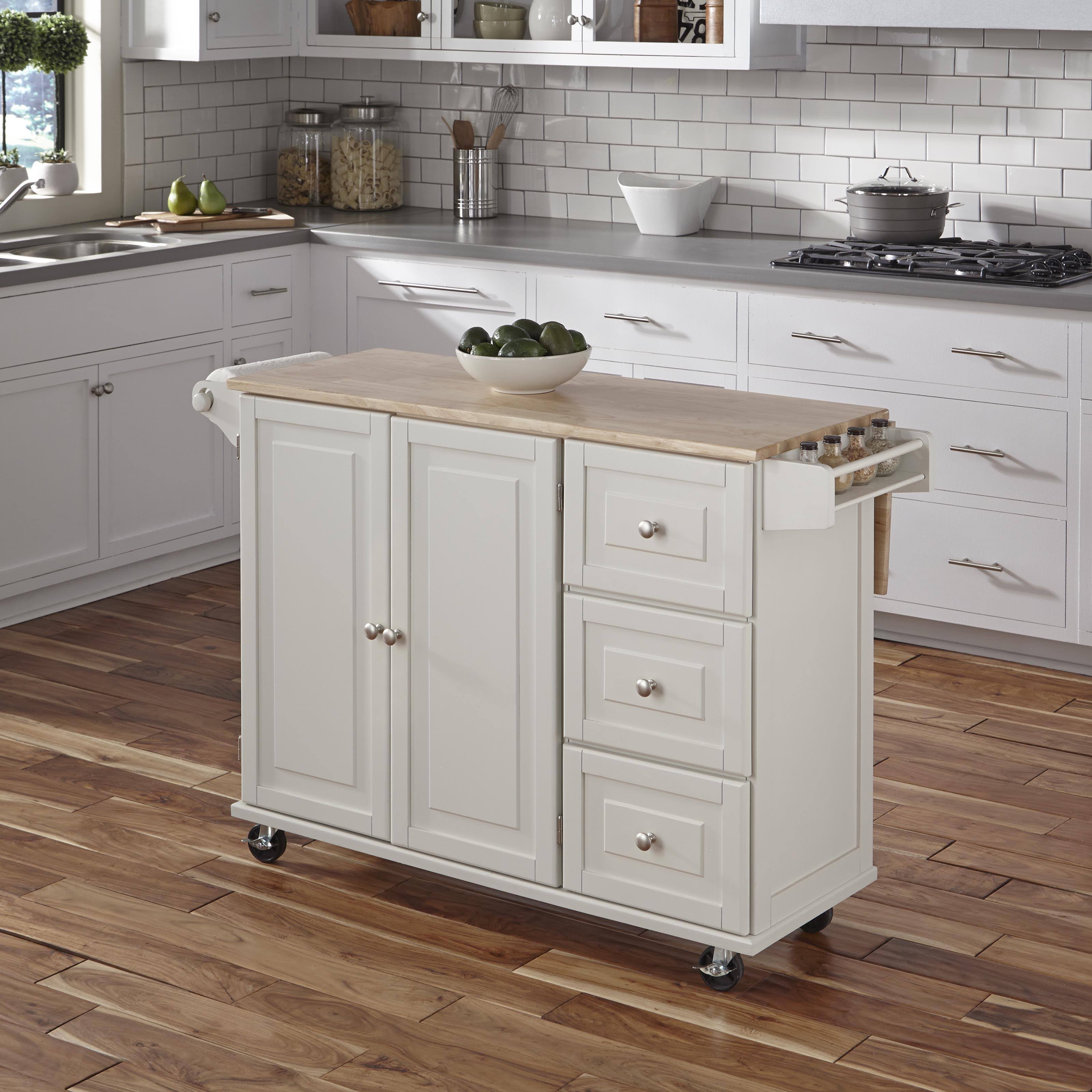 White Kitchen Cart with Wood Top I4732