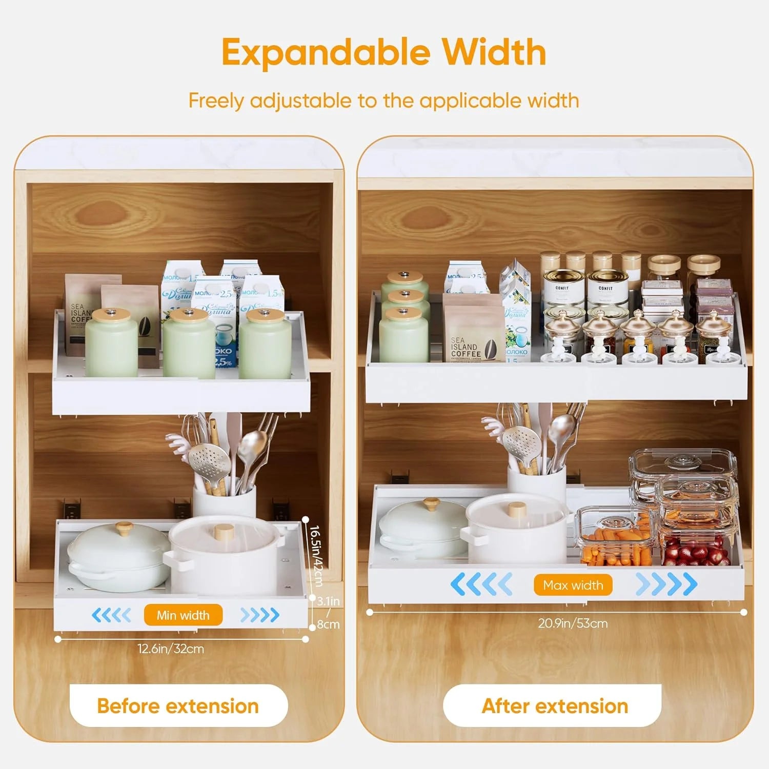 2 Pack Expandable Pull Out Cabinet Organizer Adhesive L159428