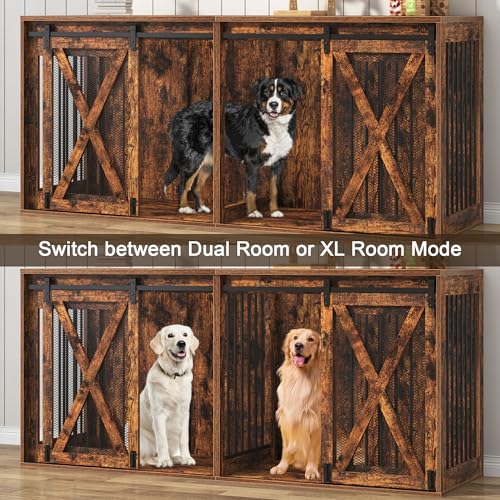 Black 78.7" Heavy Duty Double Dog Crate Furniture with Divider H6724