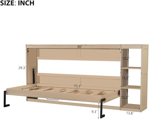 Full Size Wood Murphy Bed with Storage Shelves (White) D83573