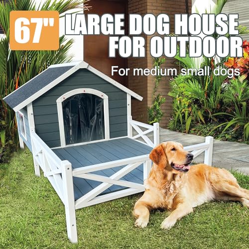 Large Wooden Dog House Outdoor with Porch I2247