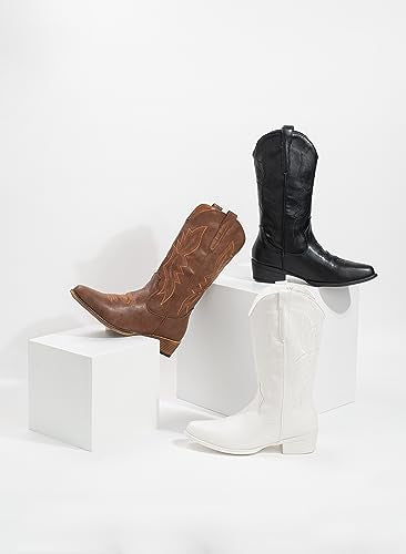 Cowboy Boots Pull On Pointy Toe Mid Calf Boots T9082