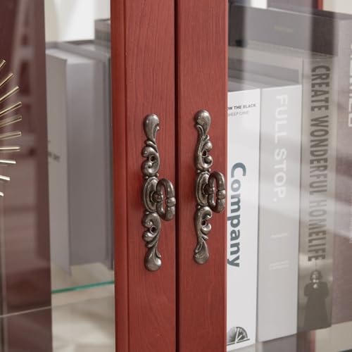 Cherry Curio Corner Cabinet with Glass Doors and Adjustable Shelves R130