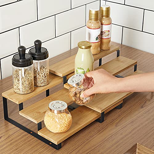 Set of 2 Bamboo Shelf Risers in Ink Black and Natural Beige P72831