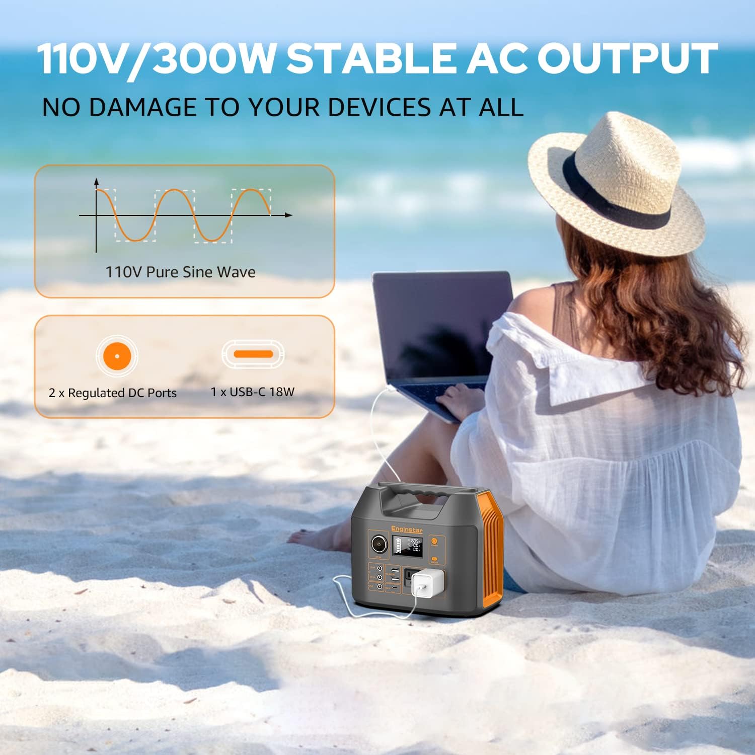 300W Portable Solar Generator with 40W Solar Panel, 296Wh 80000mAh Lithium Battery P958855