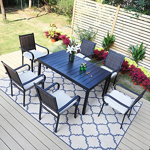 9 Piece Outdoor Extendable Dining Set with Rectangular Metal Dining Table and 8 Rattan Chairs R88345